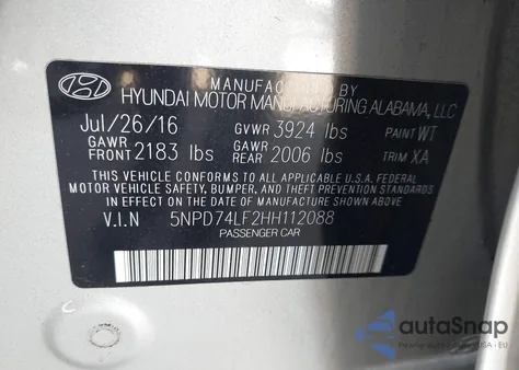 2017 Hyundai Elantra Se из США, поврежденный, VIN 5NPD74LF2HH112088